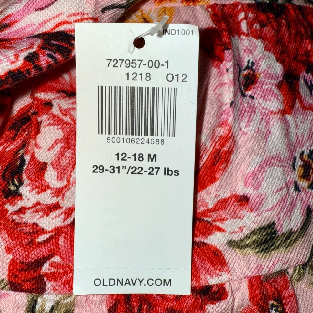 Old Navy Long Sleeve Pink with Red/White Flowers & touches of green Sz 12-18 mos - Picture 5 of 5
